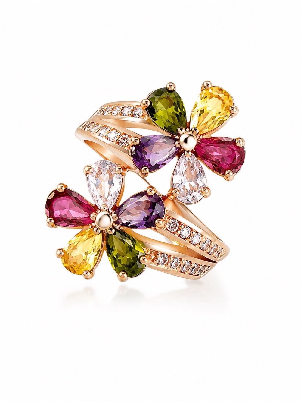 Multicolor Flower Cluster Crystal Ring - Women Jewelry